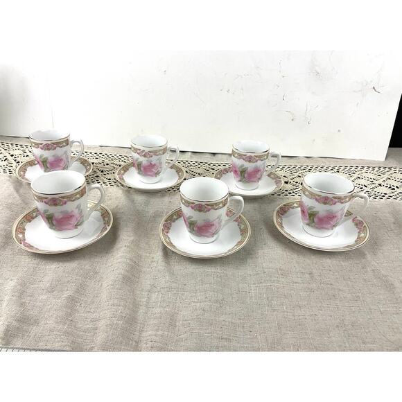 VTG Set of 6 Pink Rose Tea Cup & Saucer Antique Z. S. & Co Bavaria Floral 12PC - Picture 7 of 12